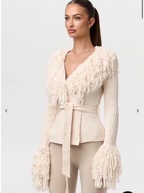 Naked Wardrobe Knit Fringe V-neck Cardigan
